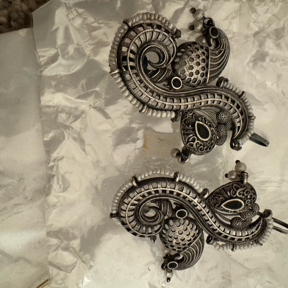 Intricate Silver oxidized earring cuffs